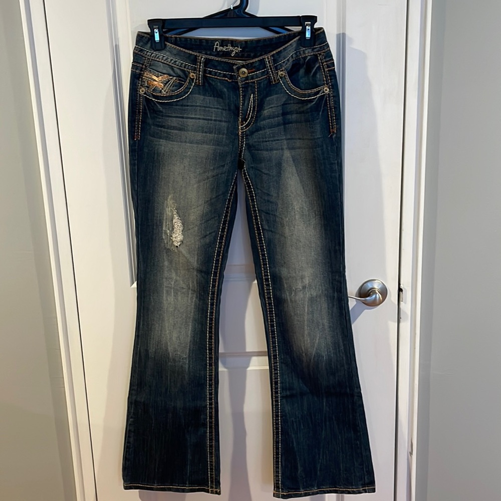 Amethyst distressed flare jeans